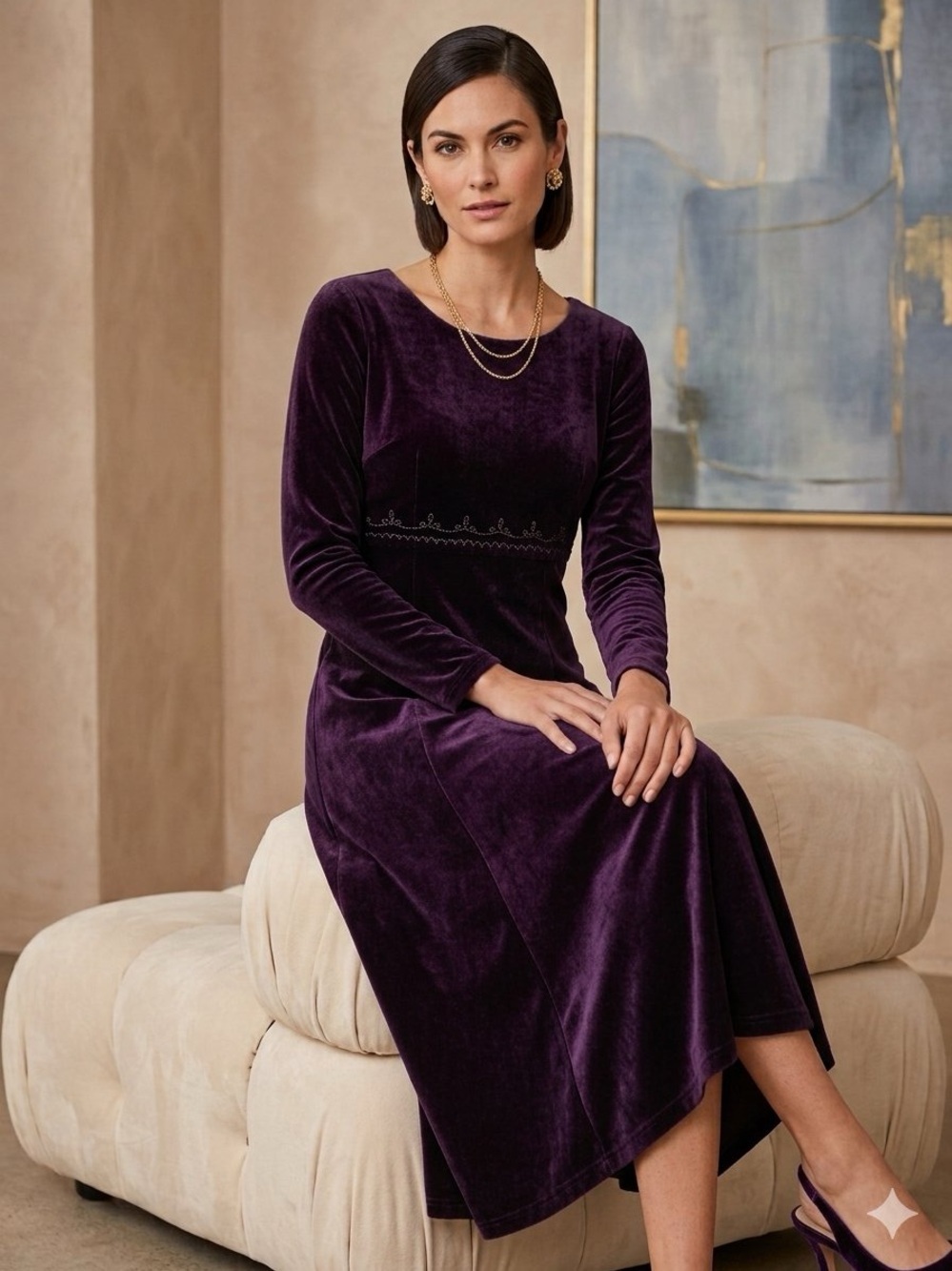 VTG Talbots Velvet Royal Purple Renaissance Cosplay Embellished Midi Dress